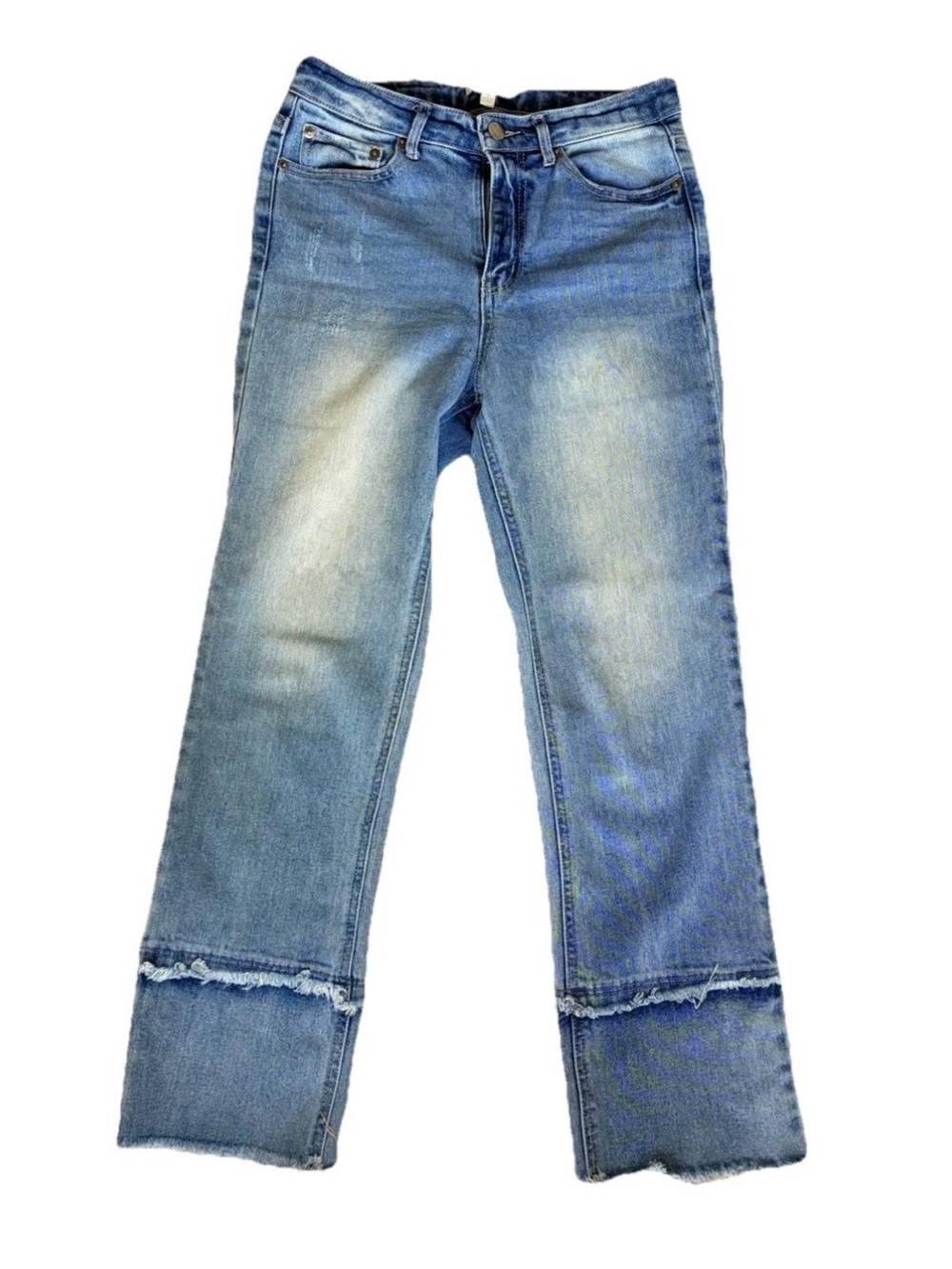Gianni Bini Washed Blue Straight-Leg Jeans with Frayed Hem - Picture 1 of 4